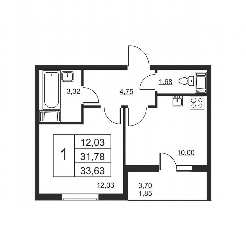 1-к. квартира, 33,6 м², 3/19 эт.