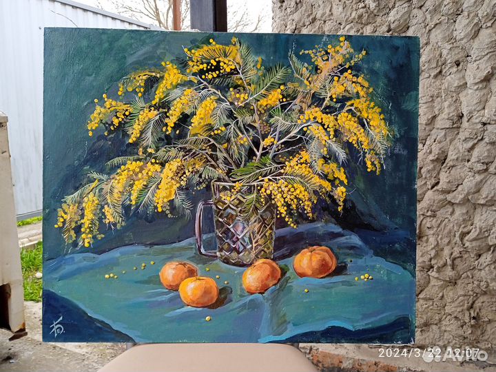 Картина маслом мимоза