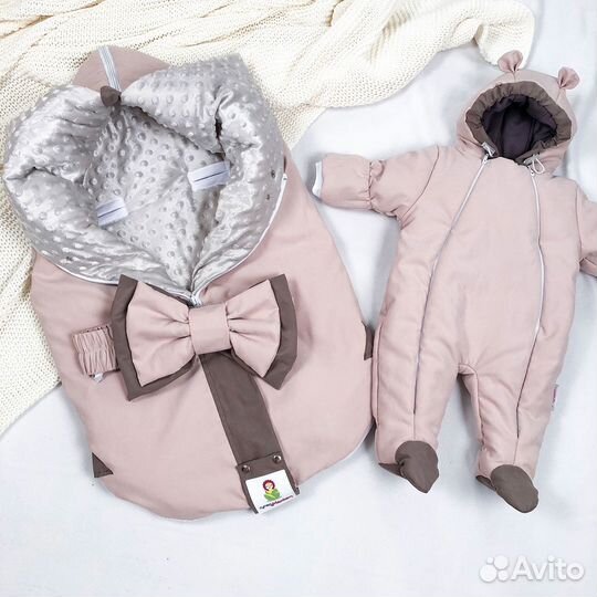 Зимний конверт на овчине с комбинезоном 62 размер
