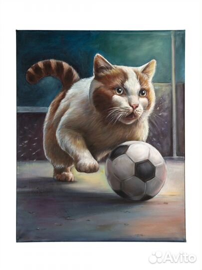 Картина маслом на холсте Кот с мячом