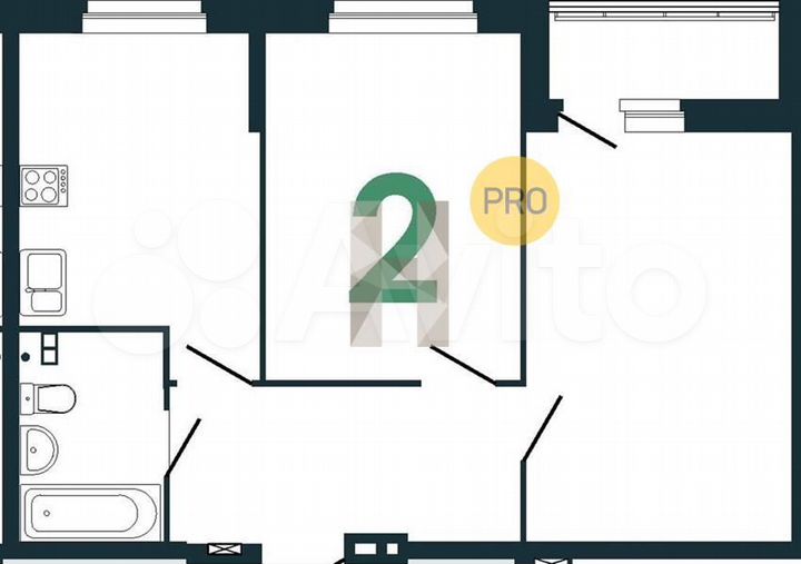 2-к. квартира, 53,9 м², 1/16 эт.