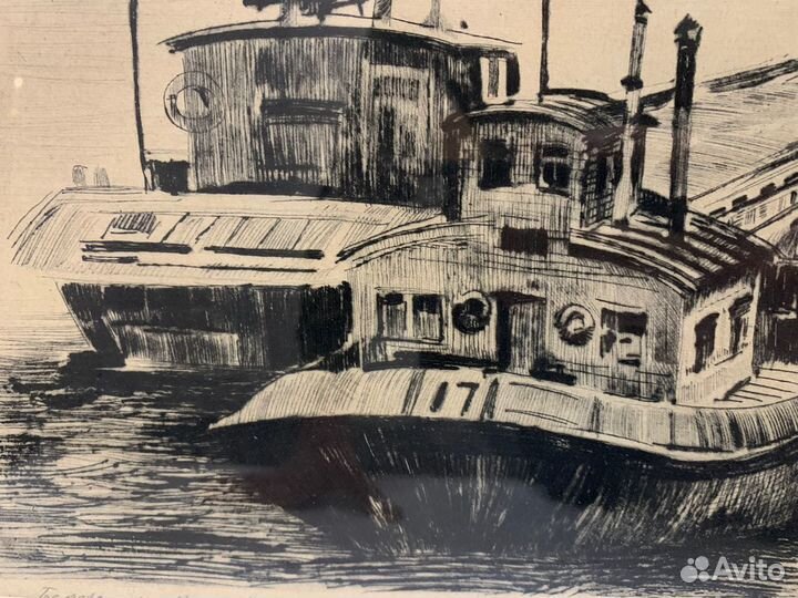 Картина Баржи на Волге. Светогоров Е.Д. 1971 год