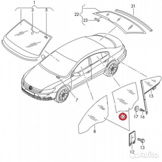 Стекло двери заднее правое Volkswagen Passat Cc