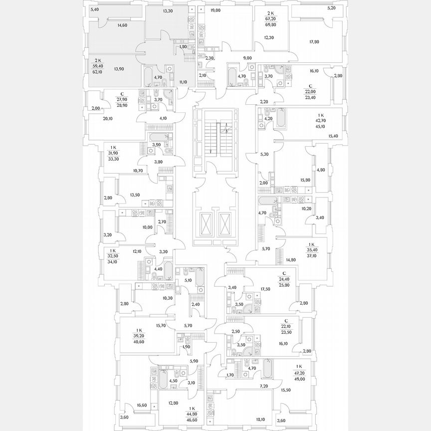 2-к. квартира, 62,3 м², 4/13 эт.