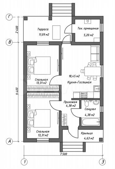 Коттедж 75 м² на участке 5,1 сот.