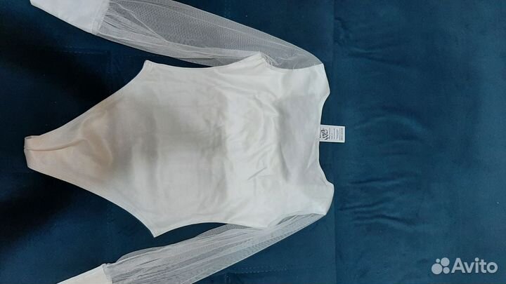 Боди белое с прозрачными рукавами, размер 42