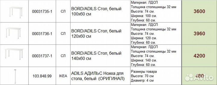 Новое. Икеа аналог. Линнмон/Адильс стол 60/100/120