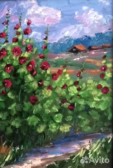 Картина маслом За околицей Летний пейзаж