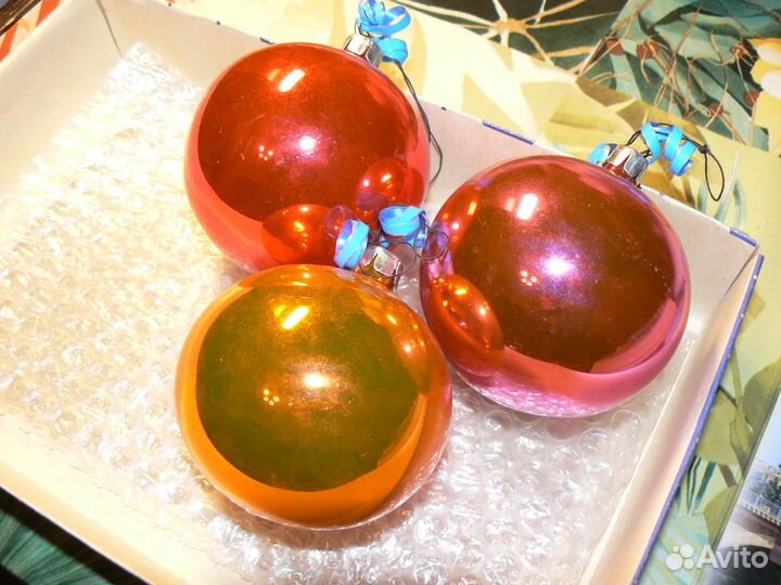 Елочные игрушки шары 3 шт., стекло СССР