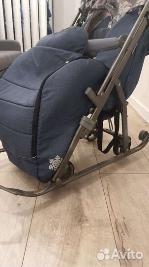 Санки- коляска galaxy kids 3-3С джинс темно-синий