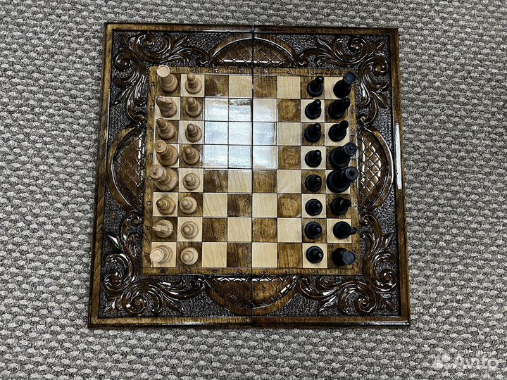 Шахматы нарды шашки 3 в 1 ручной работы