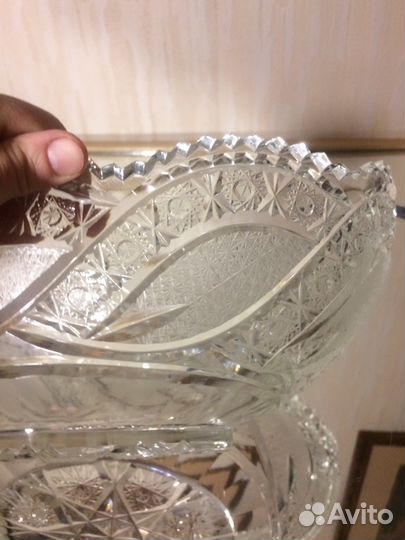 Хрусталь Ваза ладья Богемия винтаж