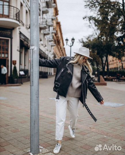 Кожаная куртка косуха оверсайз