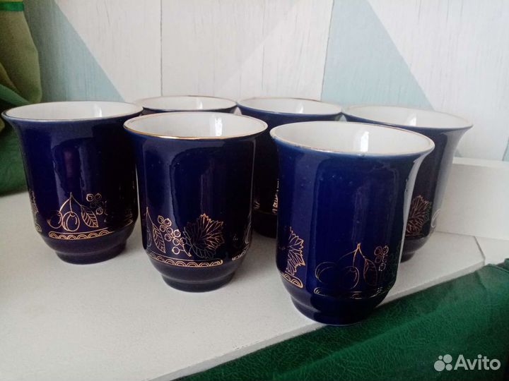 Стаканы бокалы кобальт с позолотой