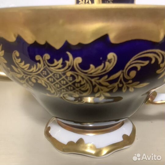 Чайная тройка, кобальт, Weimar, Веймар, гдр