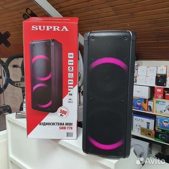 Колонка портативная Supra 500W + подсветка (новая)