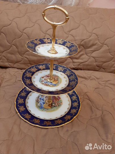 Конфетница фарфоровая кобальт и перламутр