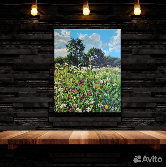Картина поле цветов,картина маслом на холсте 50/40