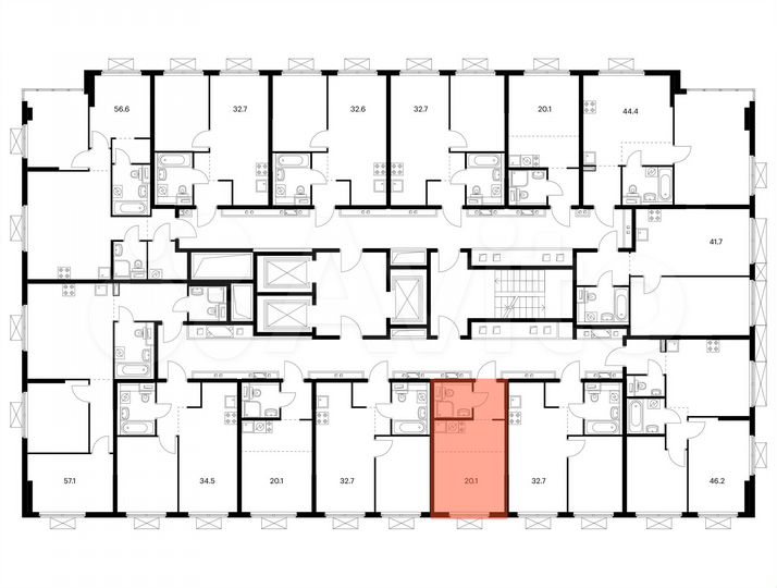 Квартира-студия, 20,1 м², 7/19 эт.