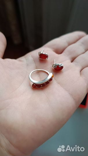 Янтарь в серебре 2 комплекта серьги кольцо