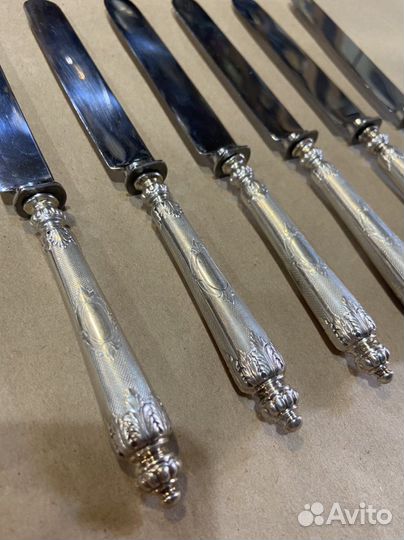 Антикварный набор столовых ножей, серебро