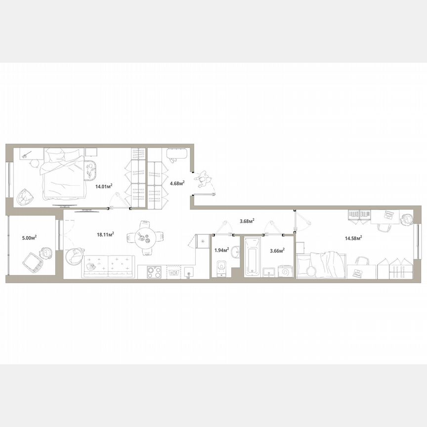 2-к. квартира, 63,2 м², 8/12 эт.