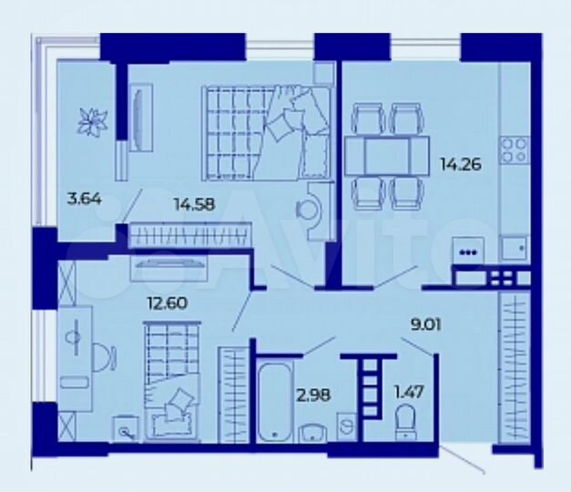 2-к. квартира, 58,5 м², 5/19 эт.