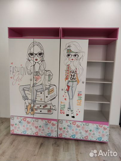 Шкаф для детской Алиса-1 Белый/Розовый