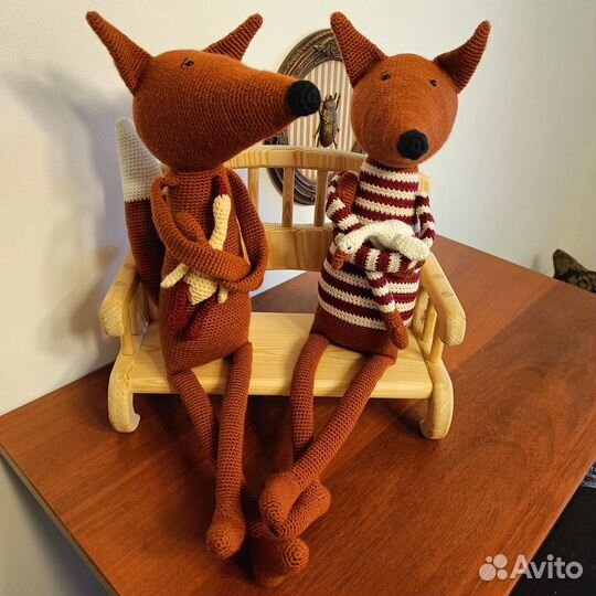 Вязаная лисичка с гусем, подарок