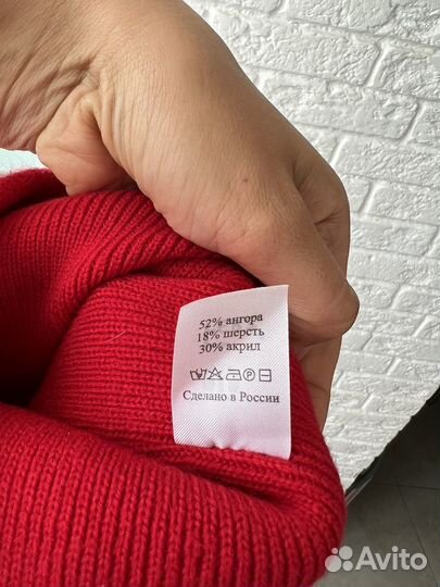 Шапка женская из ангоры и шерсть красная