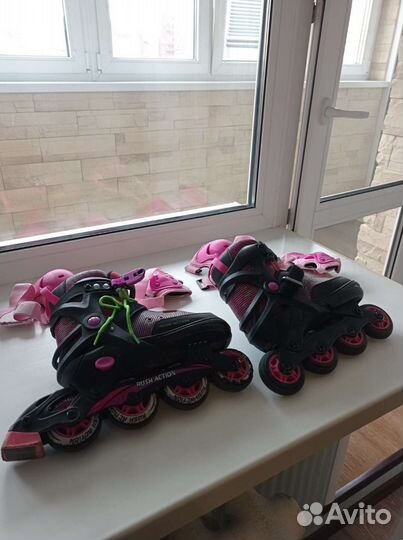 Роликовые коньки детские, защита, шлем