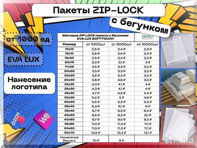 Зип-лок пакеты (zip lock) с бегунком