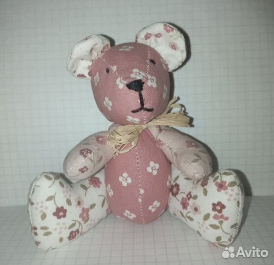 Мишка бело-розовый в цветочек из франции