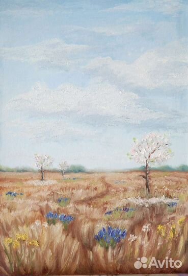 Картина маслом Облака Весна