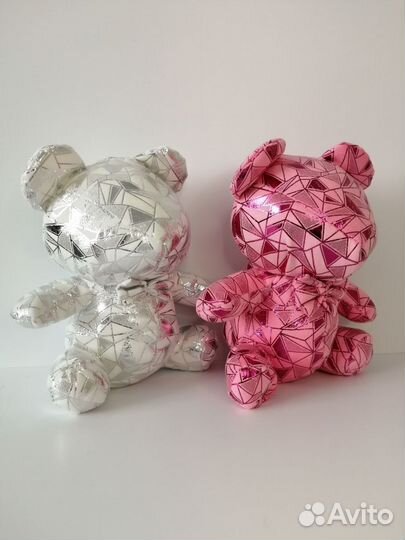 Мягкая игрушка, блестящий медвежонок, серебристый