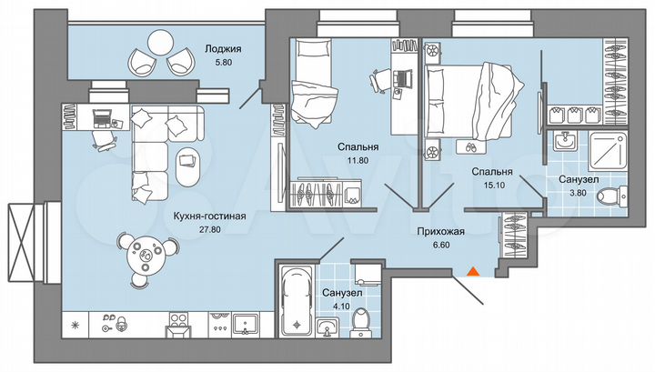 2-к. квартира, 72 м², 2/5 эт.