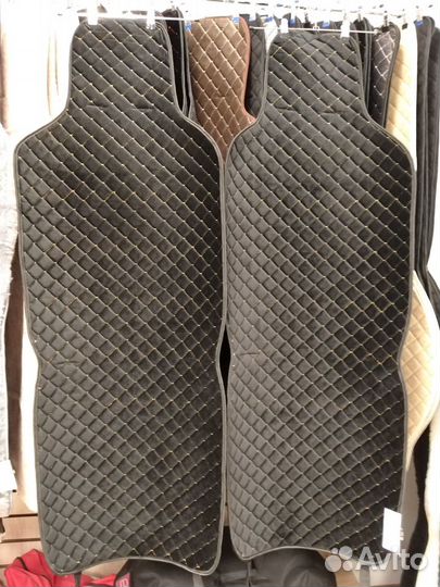 Накидки на передние сидения Велюр черные с желтым