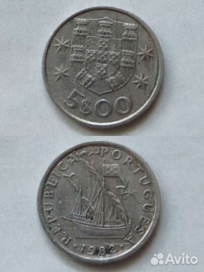 Монета 5 эскудо 1982 года Португалия