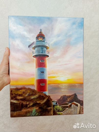 Картина маслом на холсте морской пейзаж Маяк