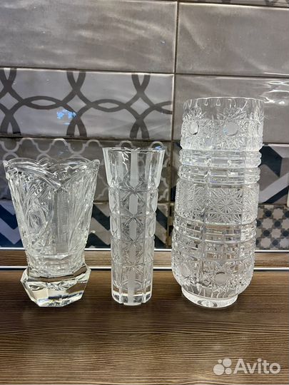 Хрустальные вазы 26, 20, 18 см