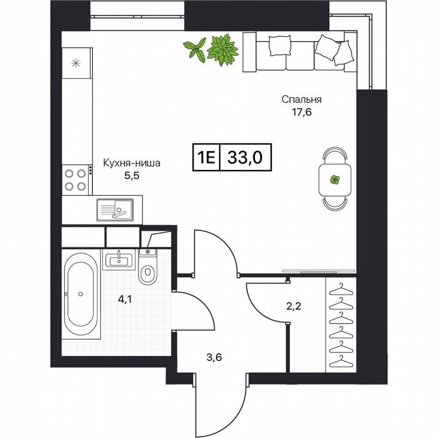 1-к. квартира, 33 м², 12/17 эт.