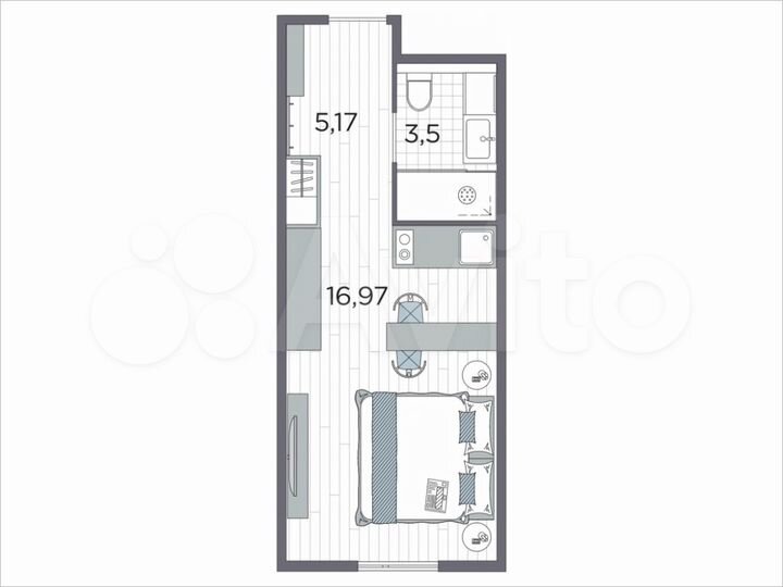 Квартира-студия, 25,6 м², 9/12 эт.