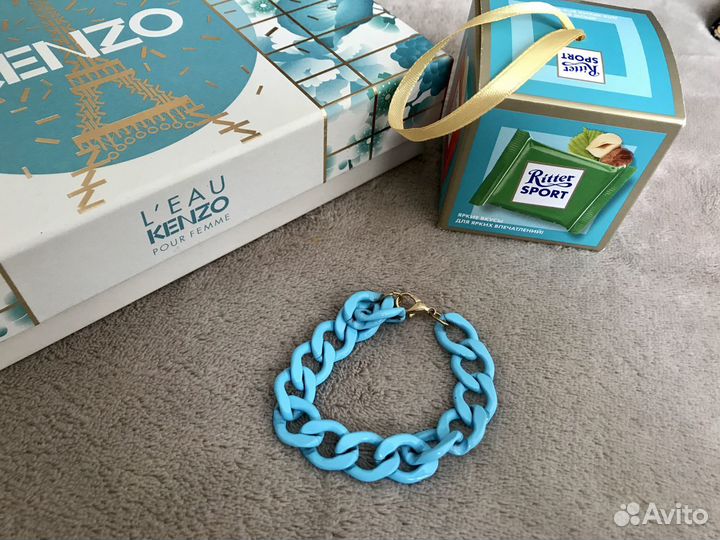 Браслет голубой панцирная цепь украшение