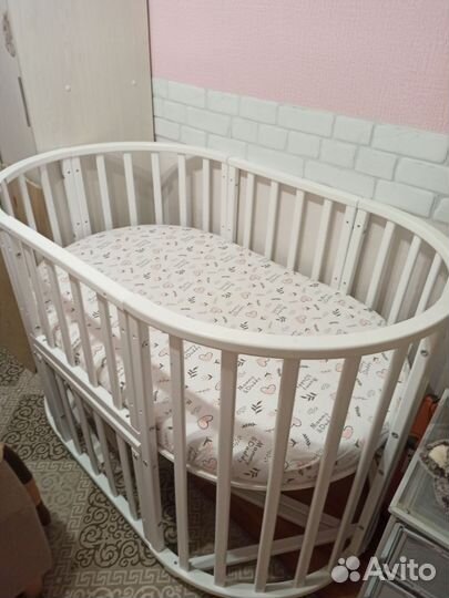 Детская кровать 9 в 1 с матрасом и маятником