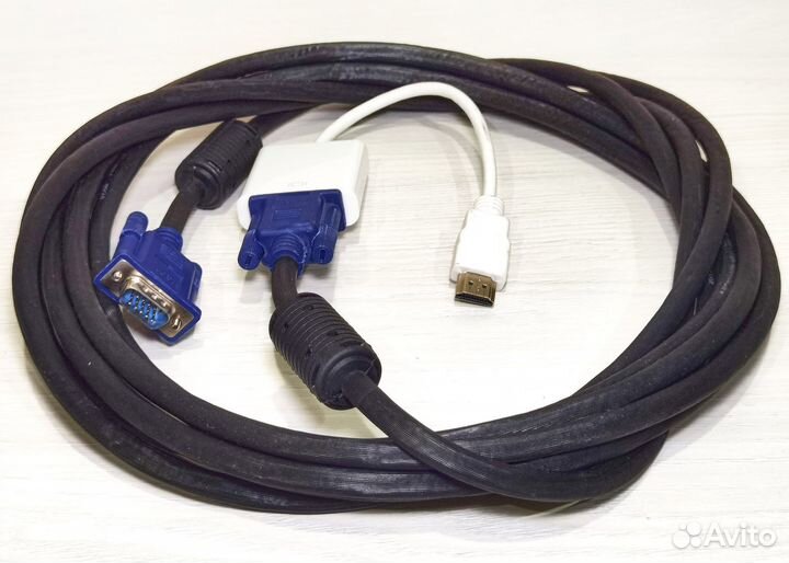 Кабель VGA 5 метров с адаптером hdmi