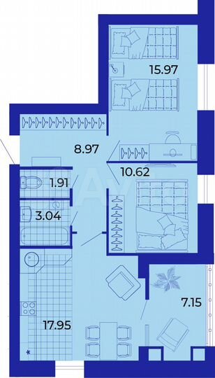 2-к. квартира, 65,6 м², 4/9 эт.