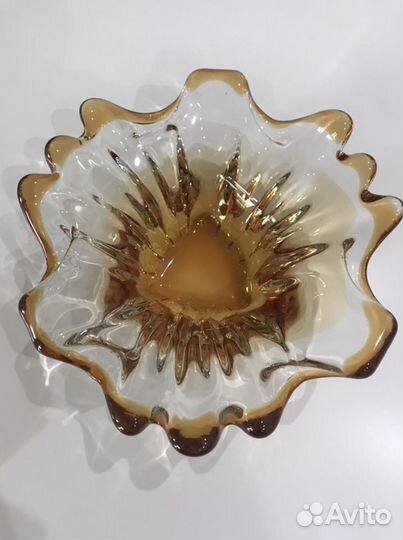 Ваза салатница гутное стекло Чехословакия