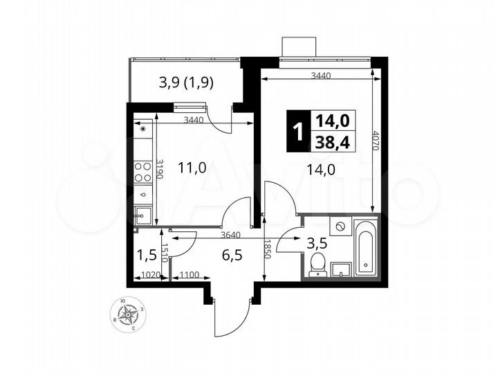 1-к. квартира, 38,4 м², 24/25 эт.