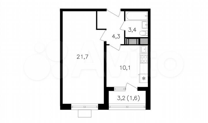 1-к. квартира, 41,1 м², 16/21 эт.