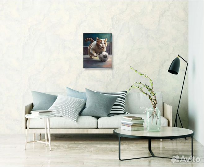 Картина маслом на холсте Кот с мячом